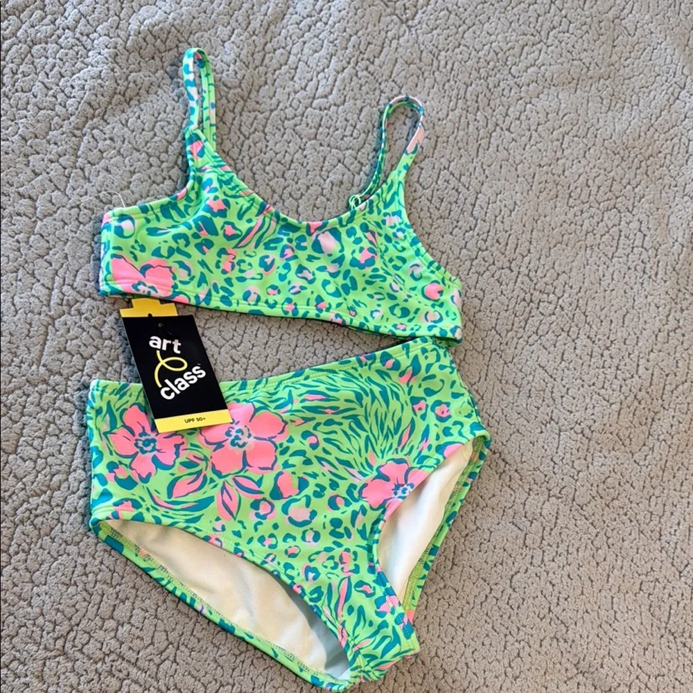 Art Class Green and Pink Bikini Swimwear - Picture 3 of 9